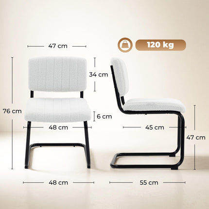 Ensemble de 2 chaises de salle à manger modernes, couleur crème, aspect peluche.