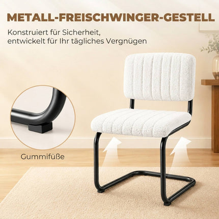 Ensemble de 2 chaises de salle à manger modernes, couleur crème, aspect peluche.