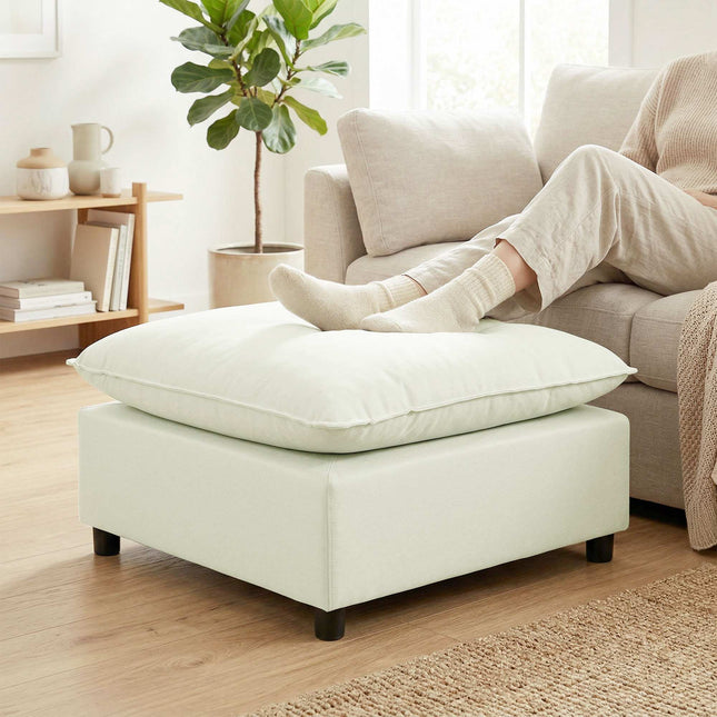 Pouf moderne en tissu avec pieds en plastique, 75 cm, blanc crème