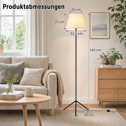 Lampadaire moderne avec abat-jour en tissu et pied trépied