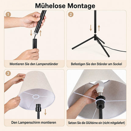 Lampadaire moderne avec abat-jour en tissu et pied trépied