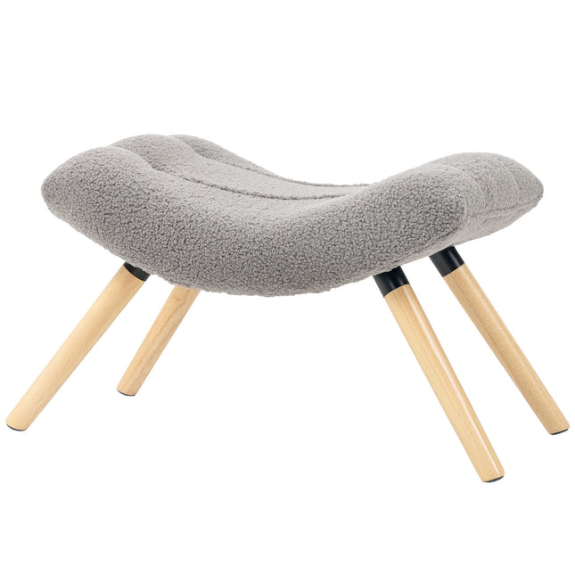 Repose-pieds moderne avec revêtement polaire et pieds en bois, gris clair