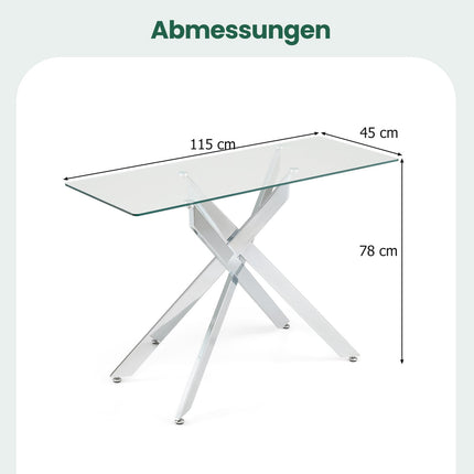 Moderner Glastisch – gehärtetes Glas & Metall