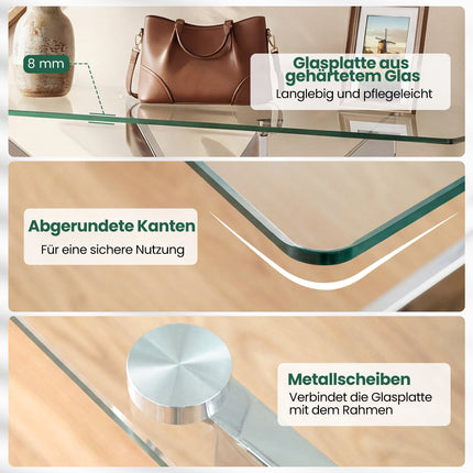 Moderner Glastisch – gehärtetes Glas & Metall