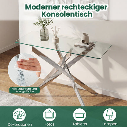 Moderner Glastisch – gehärtetes Glas & Metall