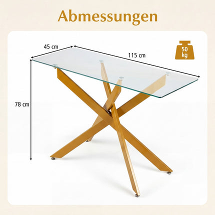Console moderne en verre avec pieds en métal doré