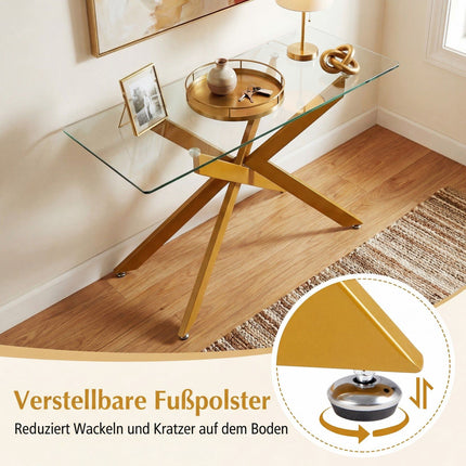 Console moderne en verre avec pieds en métal doré
