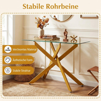 Console moderne en verre avec pieds en métal doré