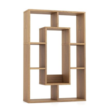Modernes Bücherregal mit 7 Fächern und kippsicherem geometrischem offenem Standregal natur