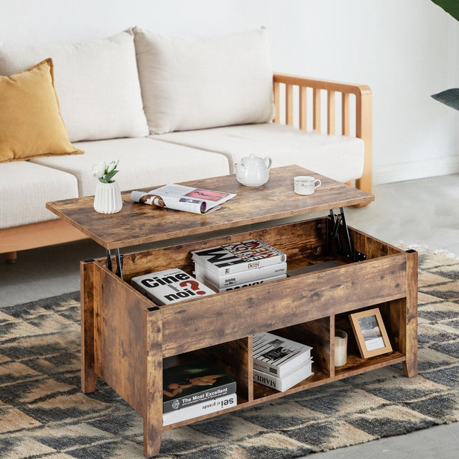 Moderner multifunktionaler Couchtisch mit Klappplatte für Wohnzimmer braun