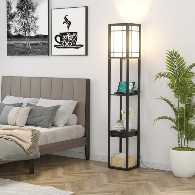 Lampadaire étagère moderne pour salon et chambre 26 x 26 x 160,5 cm noir