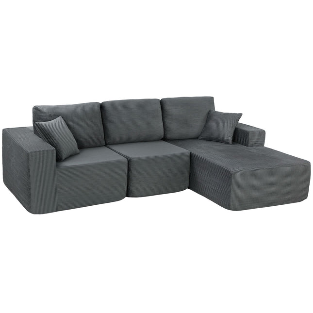 Canapé-lit modulable en forme de L, assise profonde, velours côtelé, gris foncé