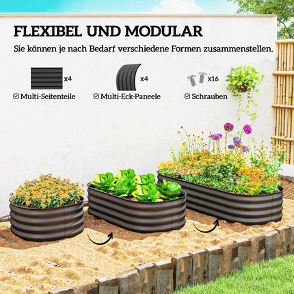 Potager surélevé modulaire, acier galvanisé, 150 x 62 x 30 cm