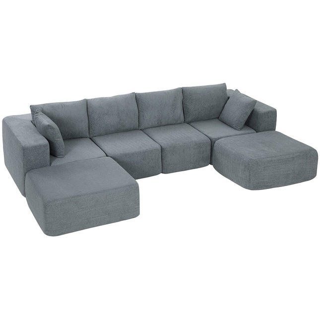 Modulares U-förmiges Sofa mit tiefen Sitzen, 2 Hockern, Dunkelgrau