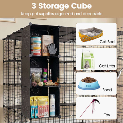 Enclos modulaire XXL pour chat avec hamac, noir, 144 x 144 x 142 cm