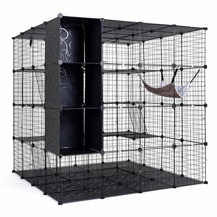 Enclos modulaire XXL pour chat avec hamac, noir, 144 x 144 x 142 cm