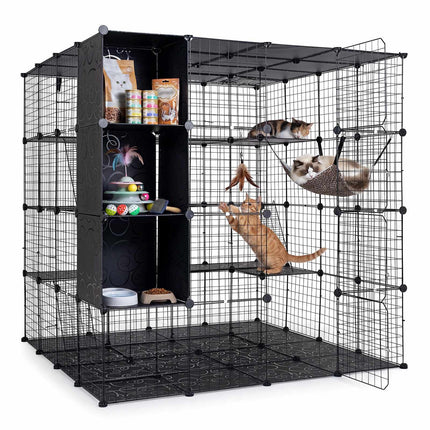 Enclos modulaire XXL pour chat avec hamac, noir, 144 x 144 x 142 cm