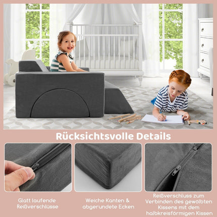 Canapé modulable pour enfant, canapé de jeu, canapé modulable avec housse amovible, 105,5 x 101 x 48 cm, gris