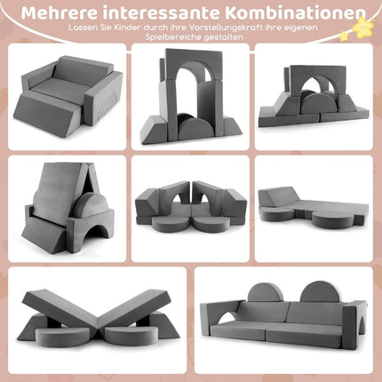 Canapé modulable pour enfant, canapé de jeu, canapé modulable avec housse amovible, 105,5 x 101 x 48 cm, gris
