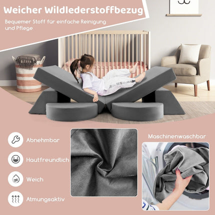 Canapé modulable pour enfant, canapé de jeu, canapé modulable avec housse amovible, 105,5 x 101 x 48 cm, gris