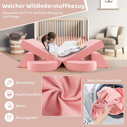 Canapé modulable pour enfant, canapé de jeu, canapé modulable avec housse amovible, 105,5 x 101 x 48 cm, rose
