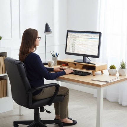Monitorständer mit Schublade – Bambus, ergonomisches Design