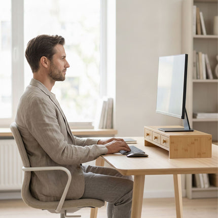 Monitorständer mit 3 Schubladen, Holzoptik, MDF
