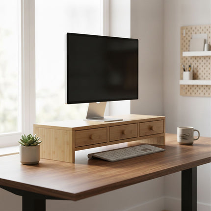 Monitorständer mit 3 Schubladen, Holzoptik, MDF