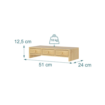 Monitorständer mit 3 Schubladen, Holzoptik, MDF