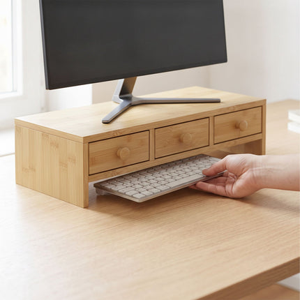 Monitorständer mit 3 Schubladen, Holzoptik, MDF