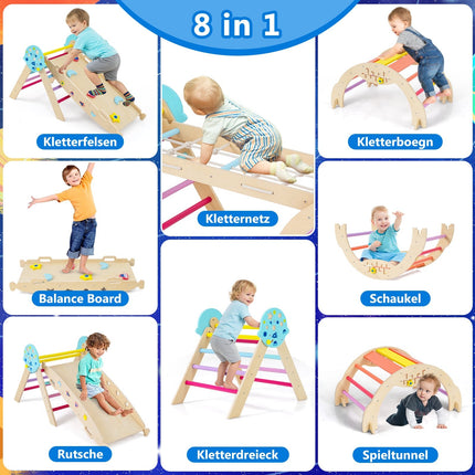 Ensemble d'escalade Montessori 9 en 1 avec toboggan et rampe