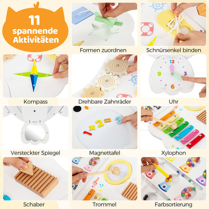 Tableau d'activités Montessori mural - Centre d'activités 11 en 1