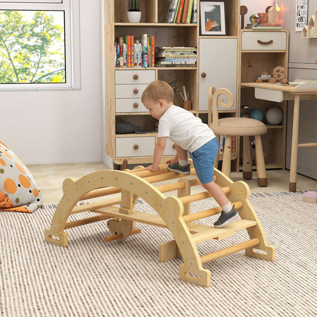 Montessori Kletterbogen für Drinnen, 2-in-1 Holzwippe, 110x52x45 cm
