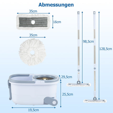 Ensemble balai et seau avec essoreuse, double tête, rotation à 360°
