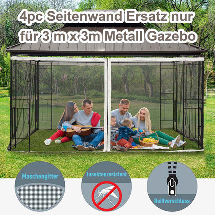 Moskitonetz-Pavillon – Schwarz, 3x3m, Reißverschluss-Nylongewebe, 4 Seitenwände