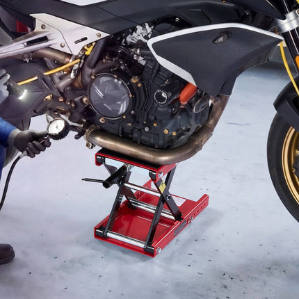 Motorcycle Scissor Lift Jack 499 kg, Wide Deck, Lock Pin