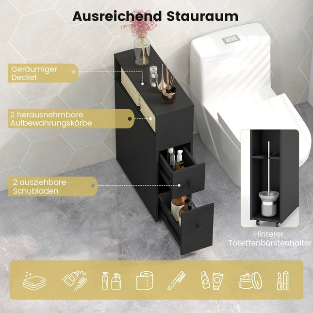 Meuble de salle de bain mobile avec 2 tiroirs coulissants et amp; Porte-balais pour petits espaces noir