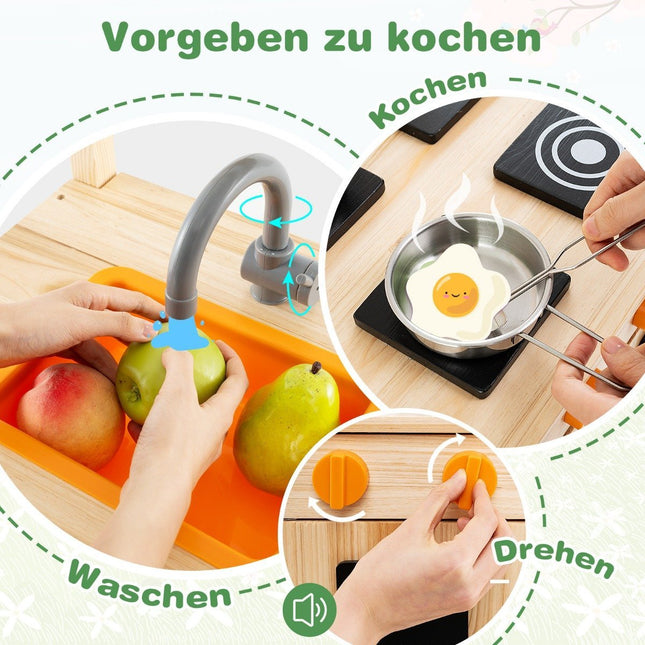 Cuisine en boue cuisine d'extérieur pour enfants en bois de sapin avec toit 88 x 39 x 117 cm naturel