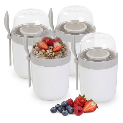 Müslibecher To-Go mit Löffel, 4er-Pack, BPA-freier Kunststoff