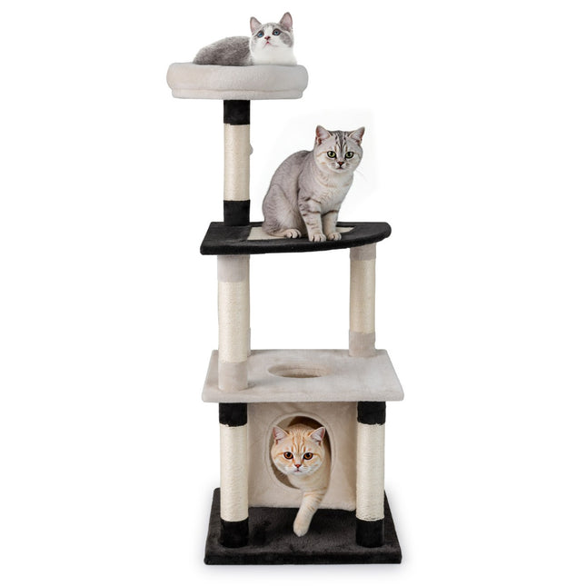 Mehrstufiger Katzenkratzbaum mit Sisalkratzbaum, Katzenhöhle, Beige