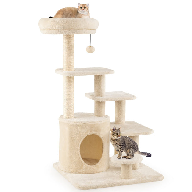 Mehrstufiger Katzenkratzbaum mit Höhle, Sisalstämmen, 102cm