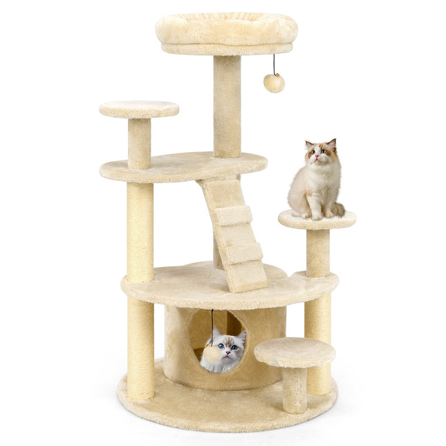 Mehrstufiger Katzenbaum mit Höhle und Kratzpfosten, Beige