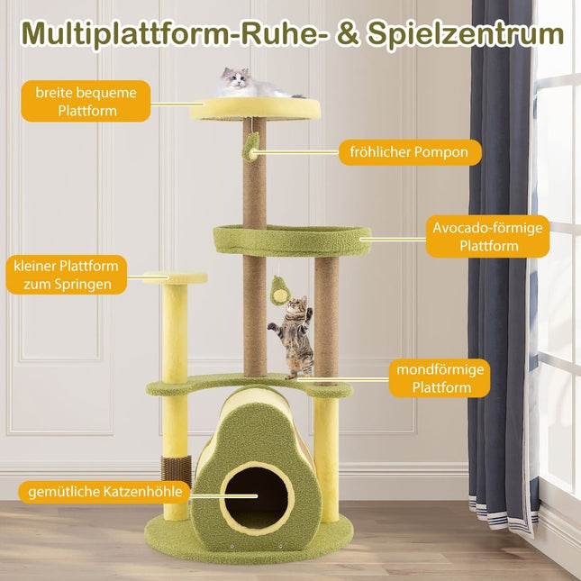 Mehrstufiger Katzenkratzbaum mit privater Höhle, 59x59x125 cm