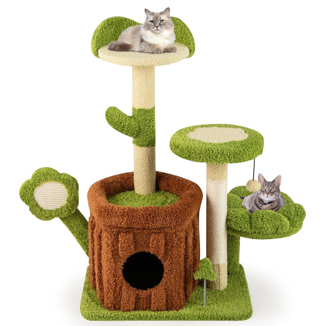 Mehrstufiger Katzenbaum mit Kratzbaum, Grün