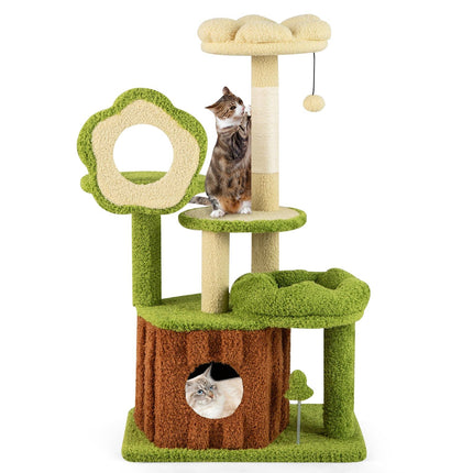 Arbre à chat à plusieurs niveaux avec poteau à griffer en sisal, vert