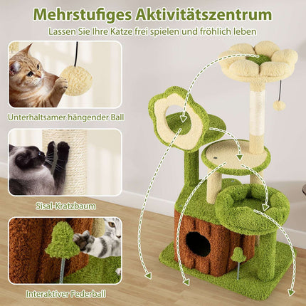 Arbre à chat à plusieurs niveaux avec poteau à griffer en sisal, vert