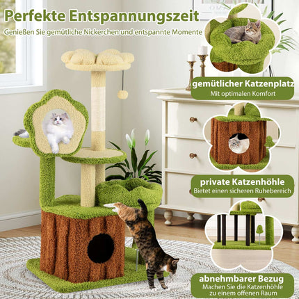 Arbre à chat à plusieurs niveaux avec poteau à griffer en sisal, vert