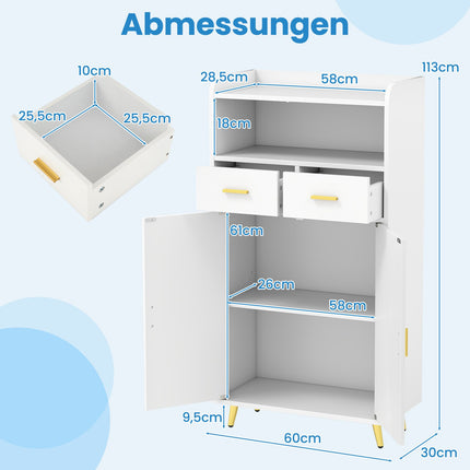 Mehrzweck-Schrank weiß mit verstellbarem Regal & Schubladen