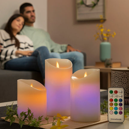 Mehrfarbige LED-Kerzen mit Flammeneffekt und Fernbedienung Lendles InnovaGoods 3 Einheiten