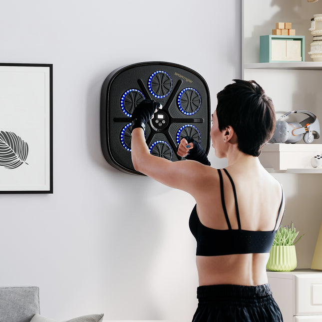 Machine de boxe musicale, machine de boxe électronique Bluetooth avec lumières LED, musique, cible de boxe murale pour adultes, exercice à domicile, noir